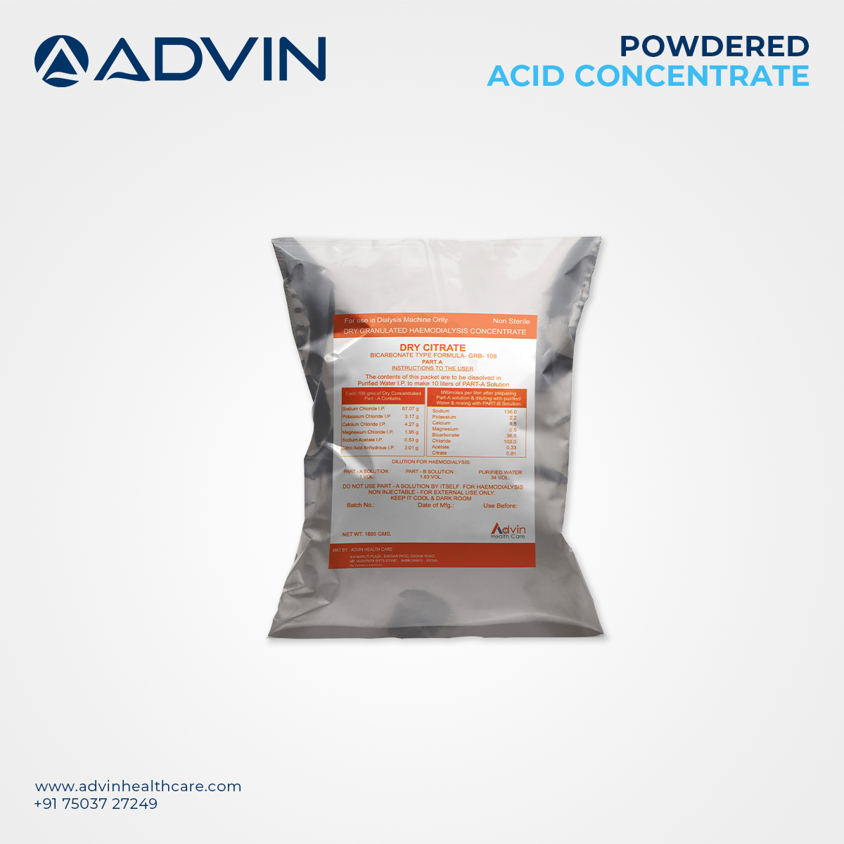 Powdered Acid Concentrate For Dialysis